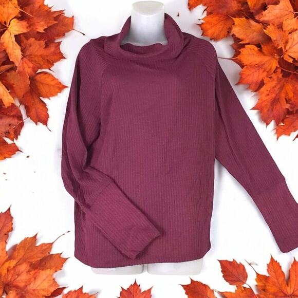 Bobeau Women’s Small Red Cowl Neck Long Sleeve Blouse Soft Stretch Waffle Knit - Picture 1 of 15